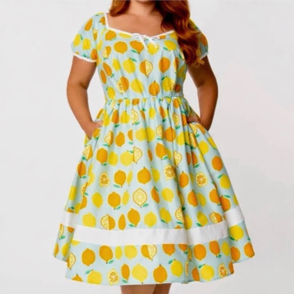 Unique Vintage A Line 100 Cotton Midi Dress Size Small 4 Citrus Crush